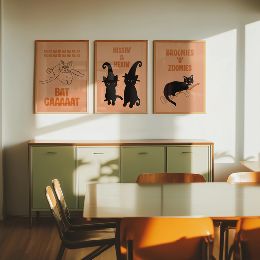 Set of 3 Cat Halloween Prints
