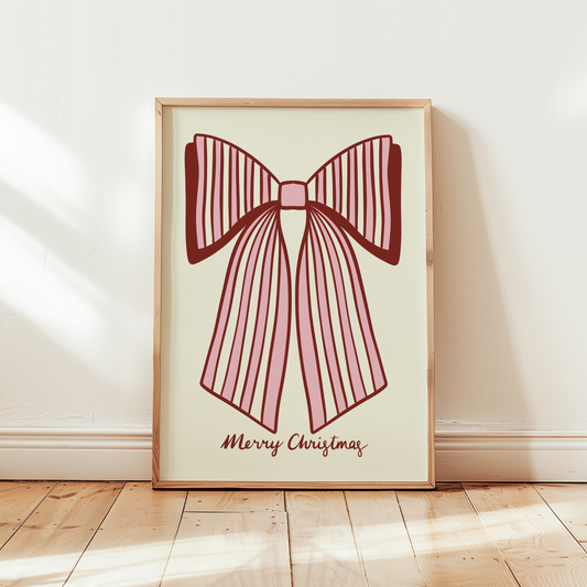 "Merry Christmas" Striped Bow Print