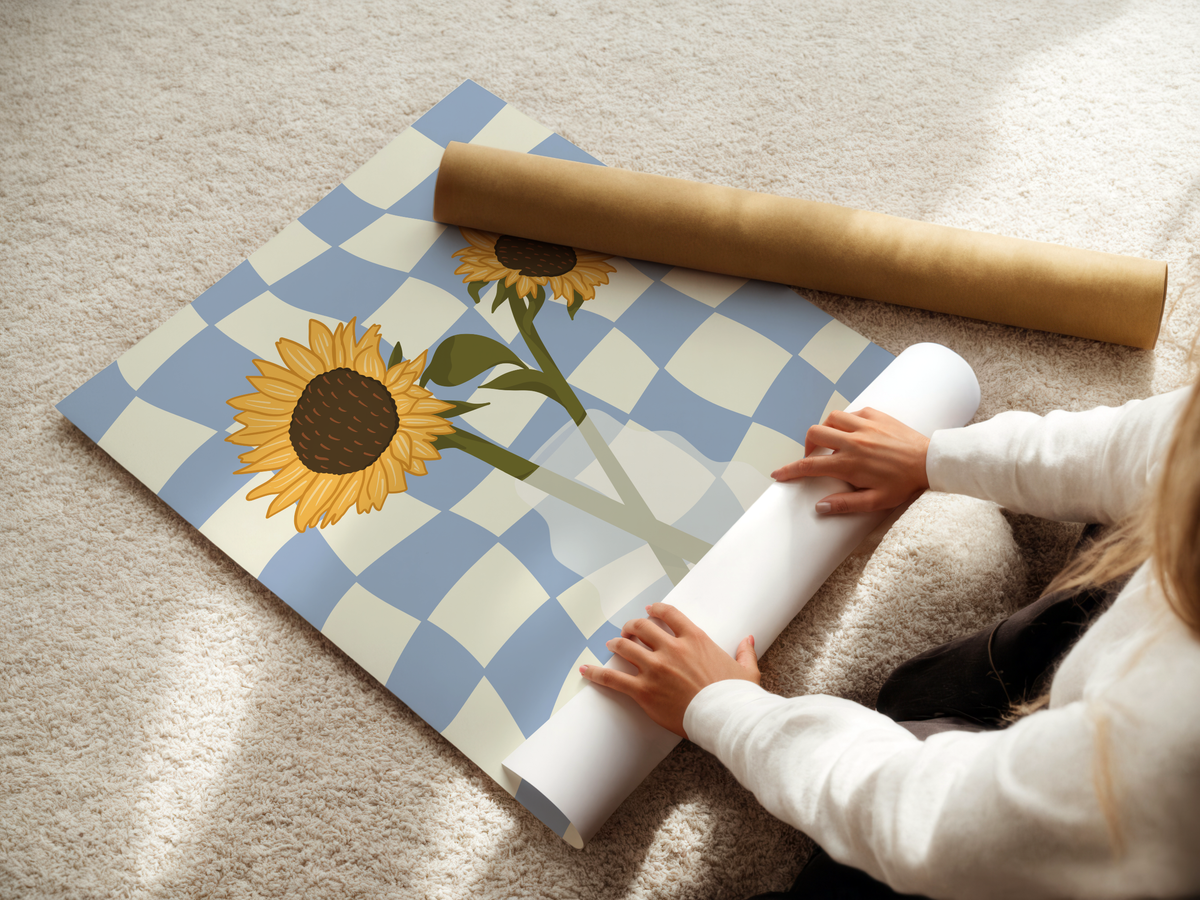 Sunflower Vase Print in Blue