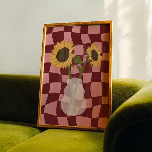 Sunflower Vase Print in Red