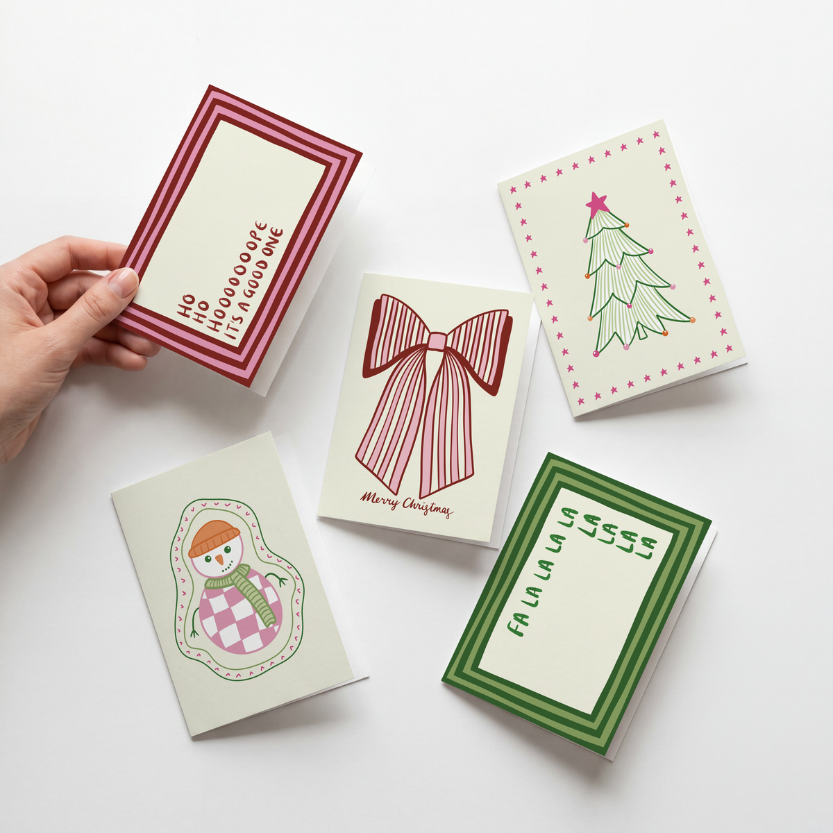 Set of 5 Christmas Cards (Blank inside & Envelope Included)