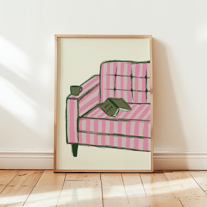 Book Lovers Striped Armchair and Book Print