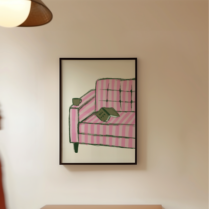 Book Lovers Striped Armchair and Book Print