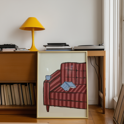 Book Lovers Striped Armchair and Book Print