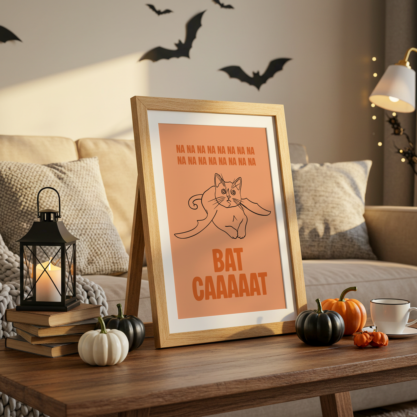 Bat Cat Halloween Print