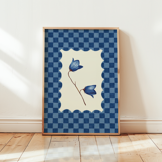 Bluebell Flower Checkered Print