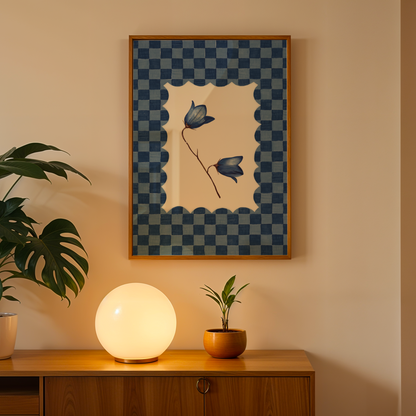 Bluebell Flower Checkered Print