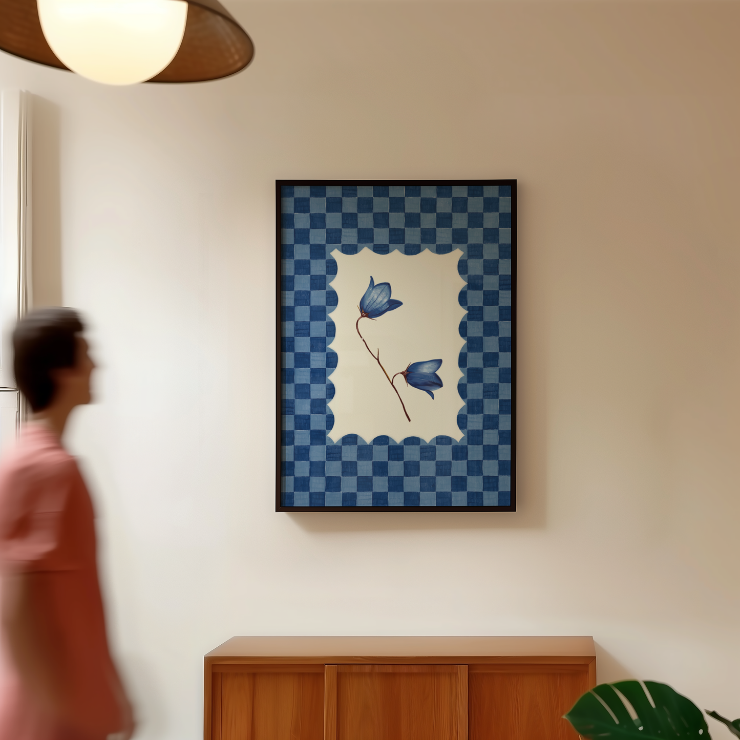 Bluebell Flower Checkered Print