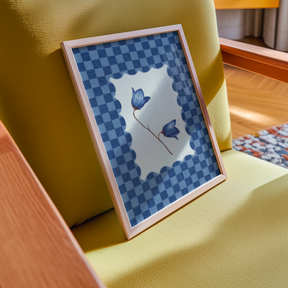 Bluebell Flower Checkered Print