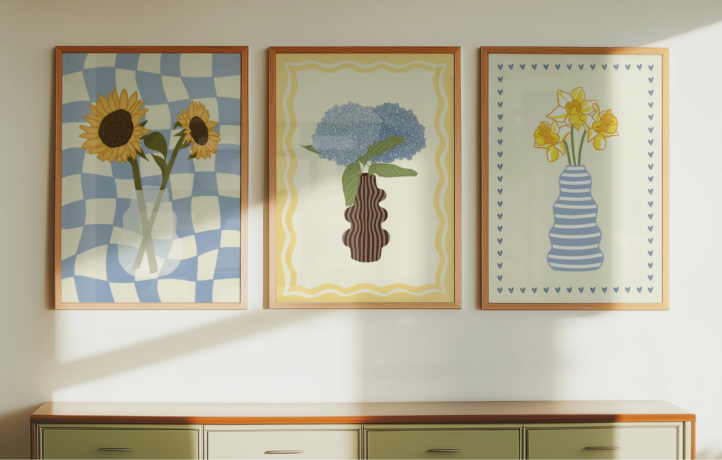 Set of 3 Blue Flower Vase Print Bundle