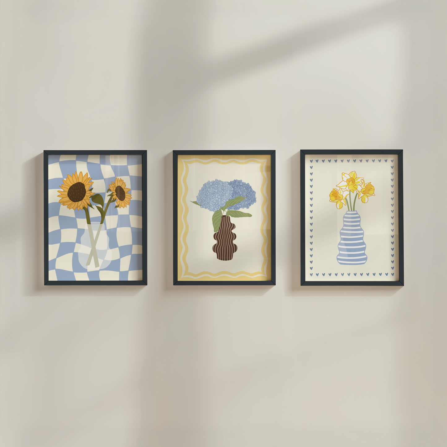 Set of 3 Blue Flower Vase Print Bundle