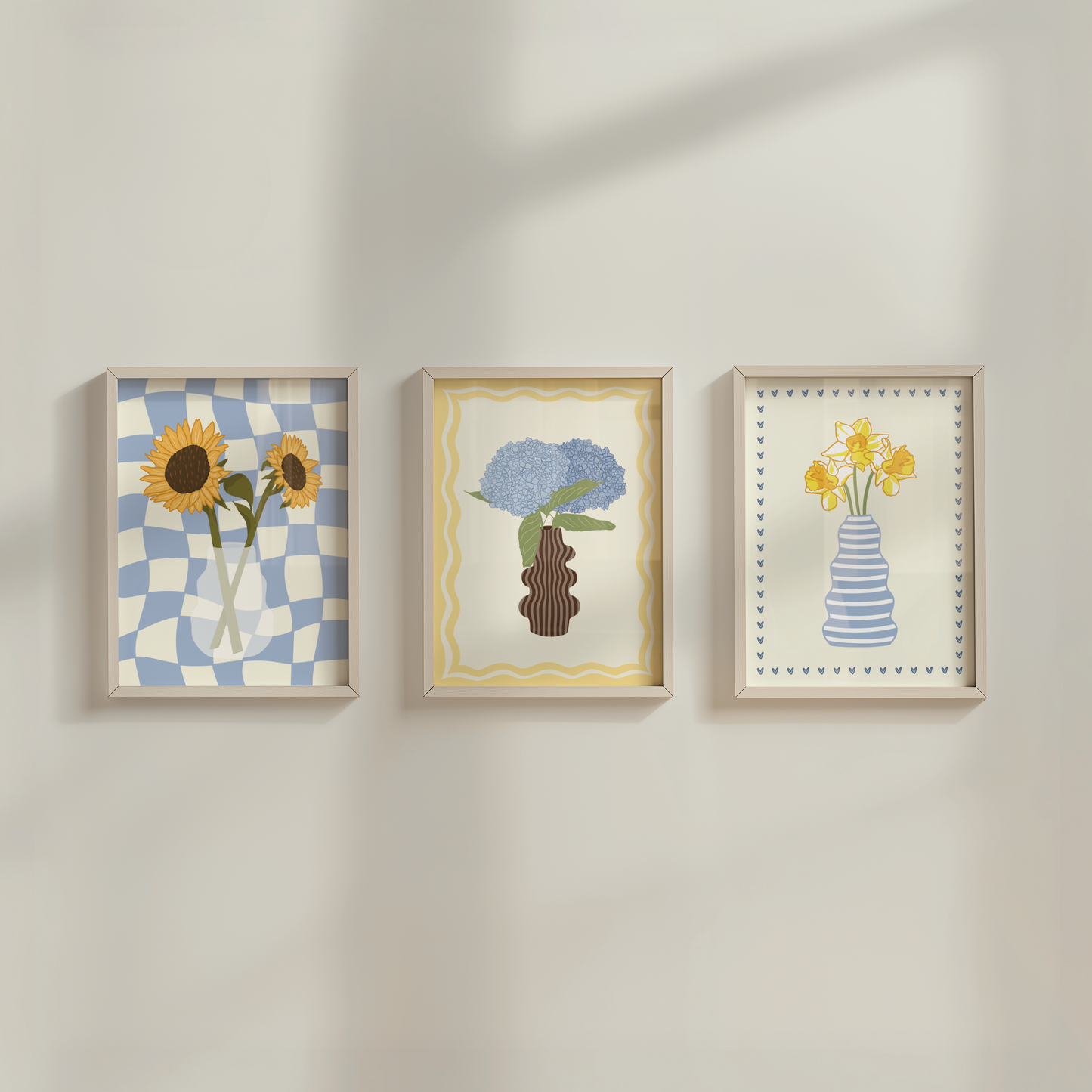 Set of 3 Blue Flower Vase Print Bundle