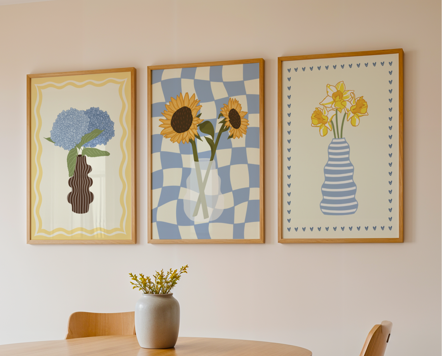 Set of 3 Blue Flower Vase Print Bundle