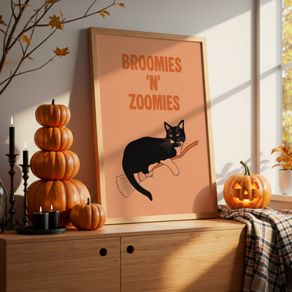 Broomies & Zoomies Halloween Cat Print