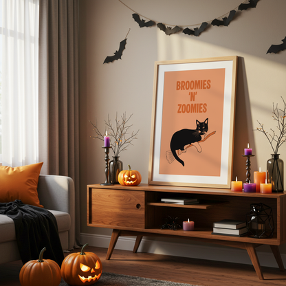 Broomies & Zoomies Halloween Cat Print