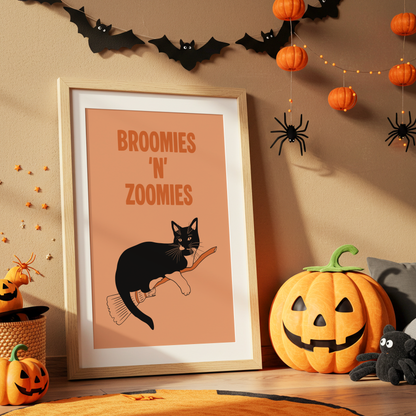 Broomies & Zoomies Halloween Cat Print