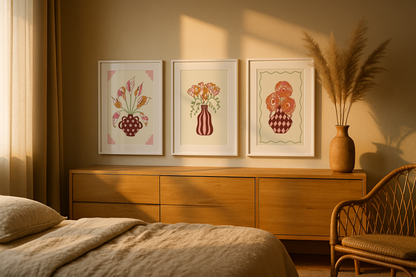 Set of 3 Flower Vase Print Bundle in Oranges and Reds