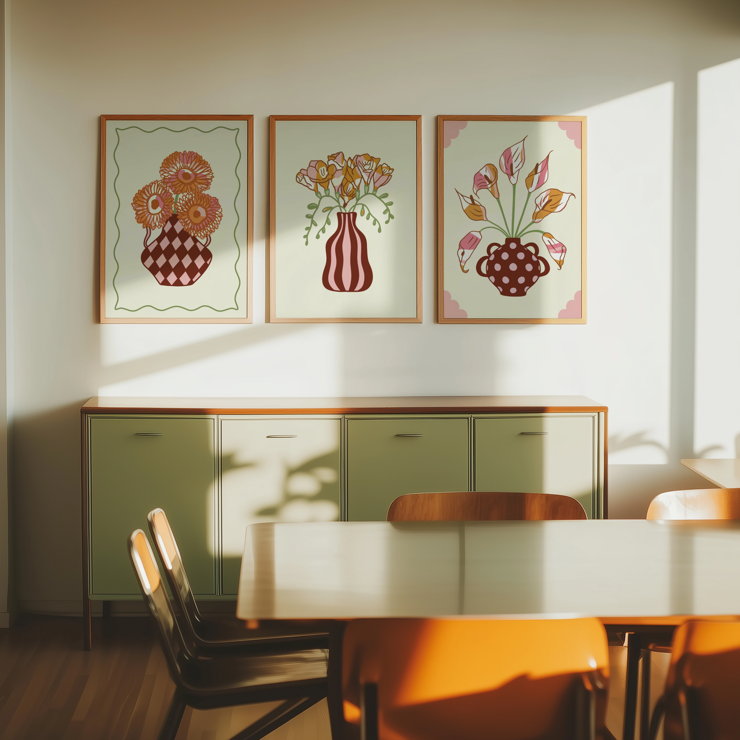 Set of 3 Flower Vase Print Bundle in Oranges and Reds
