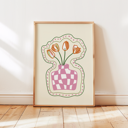 Checkered Tulip Vase Print