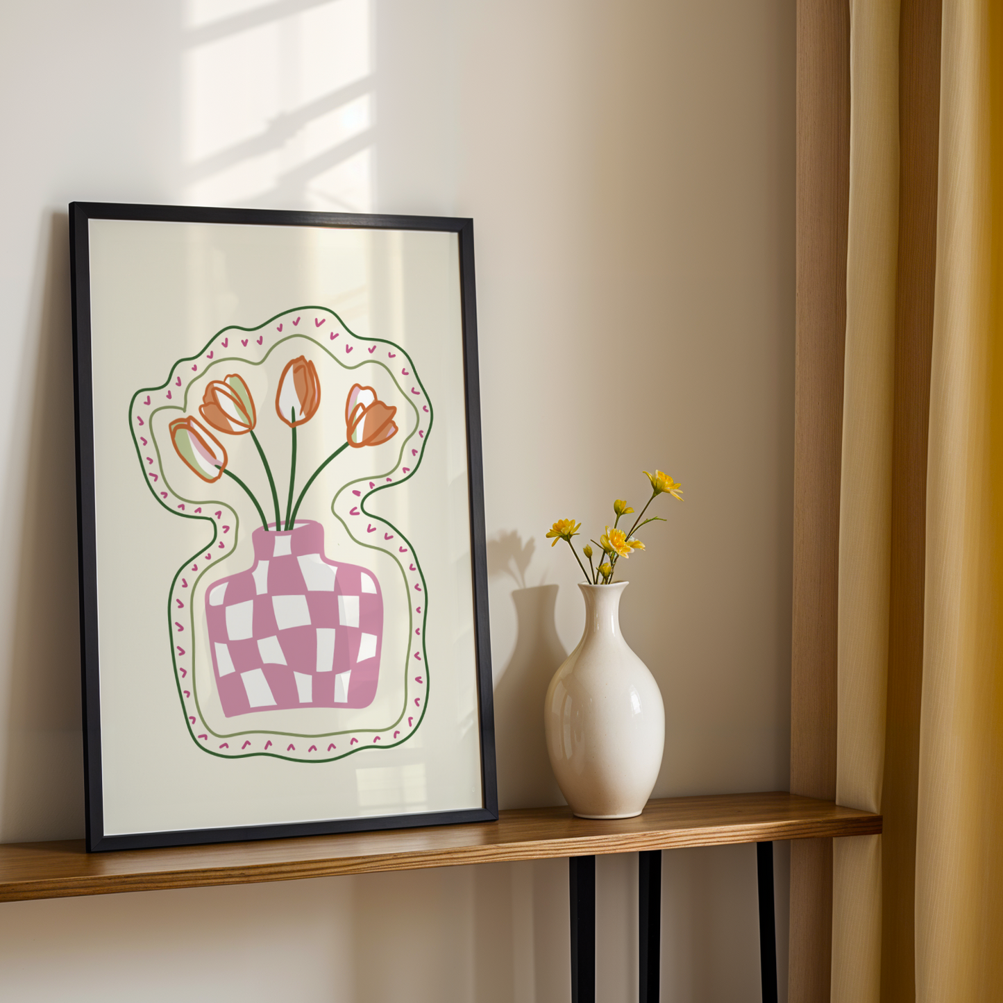 Checkered Tulip Vase Print