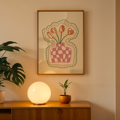 Checkered Tulip Vase Print