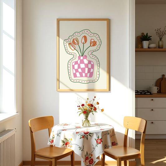 Checkered Tulip Vase Print