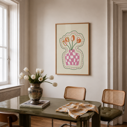 Checkered Tulip Vase Print