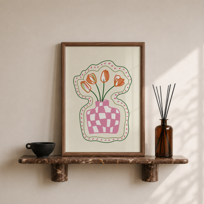 Checkered Tulip Vase Print