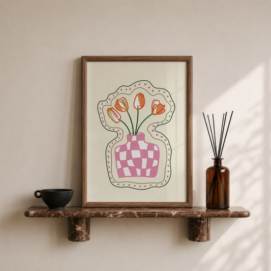 Checkered Tulip Vase Print