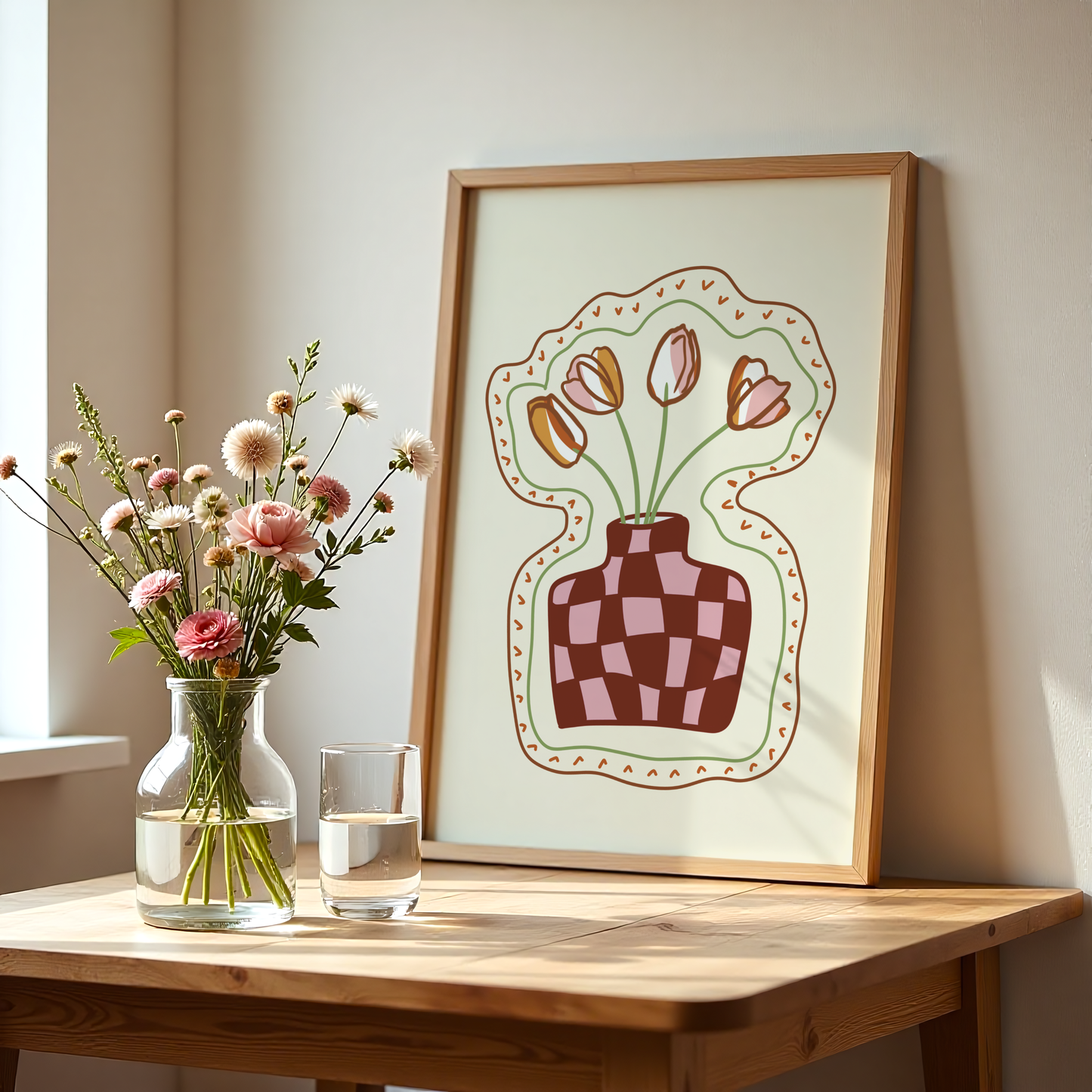 Checkered Tulip Vase Print