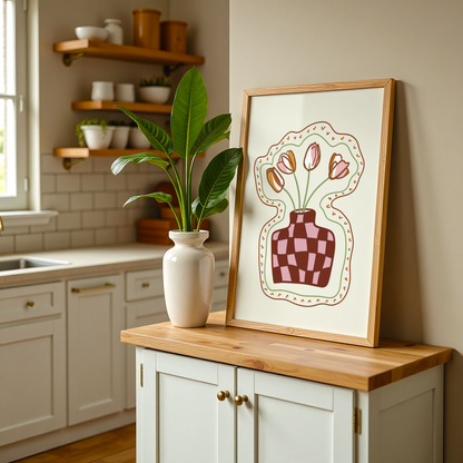 Checkered Tulip Vase Print