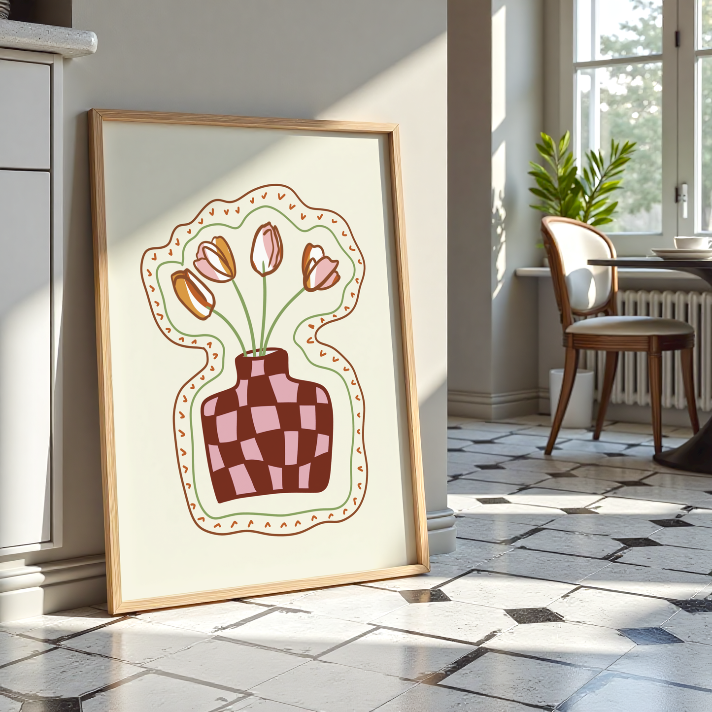 Checkered Tulip Vase Print