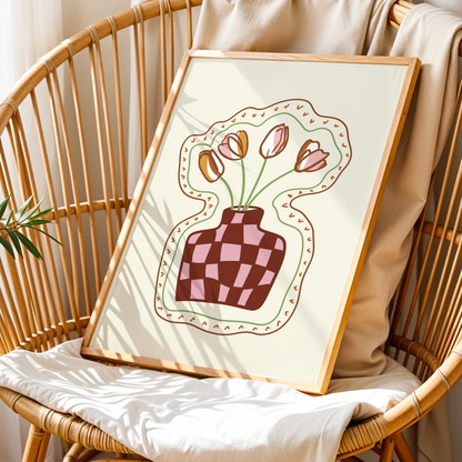 Checkered Tulip Vase Print