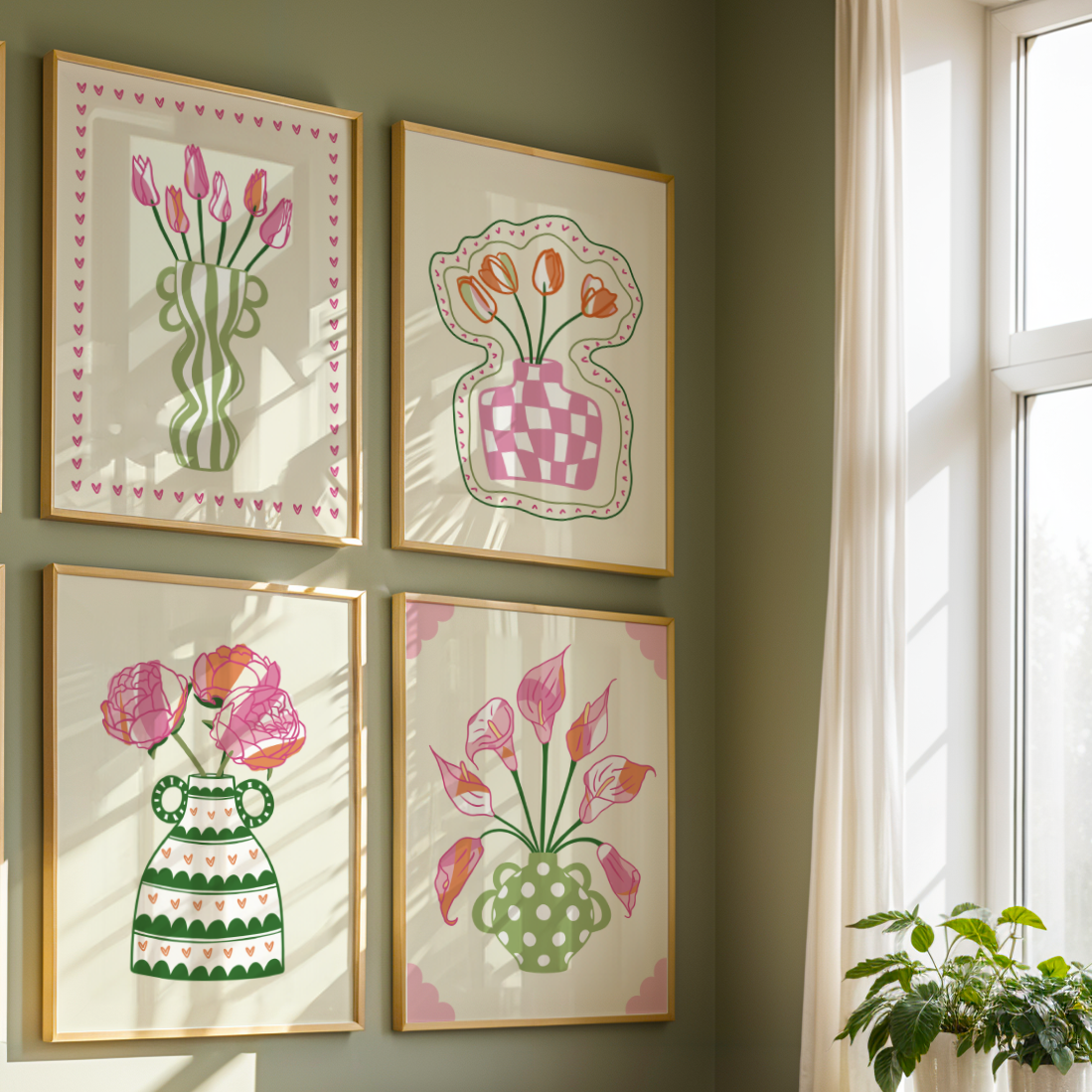 Set of 4 Flower Vase Print Bundle