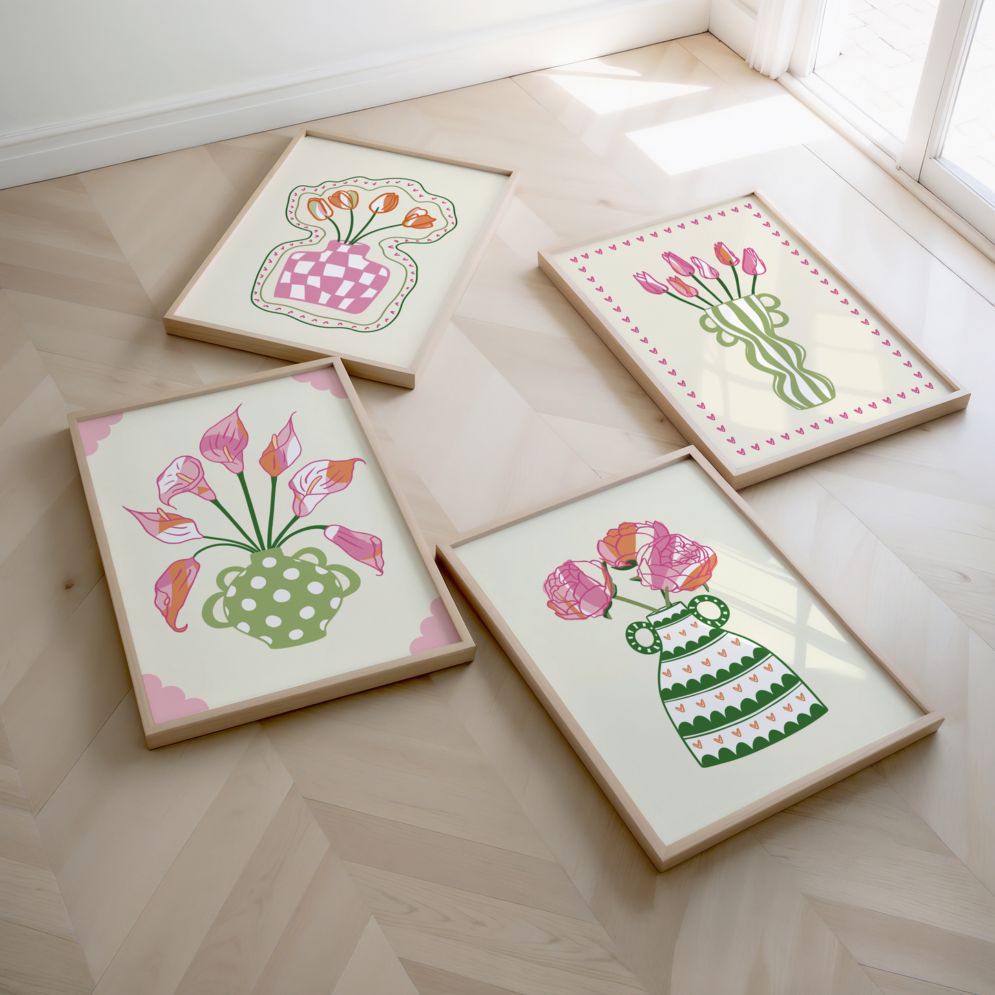 Set of 4 Flower Vase Print Bundle