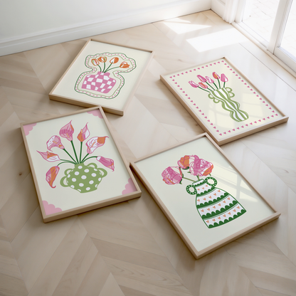 Set of 4 Flower Vase Print Bundle