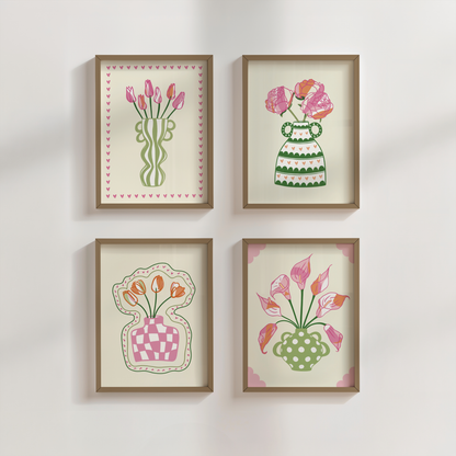 Set of 4 Flower Vase Print Bundle