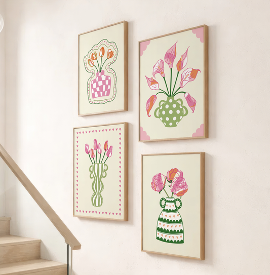 Set of 4 Flower Vase Print Bundle