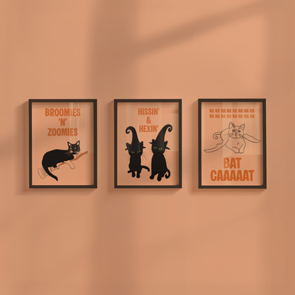 Set of 3 Cat Halloween Prints