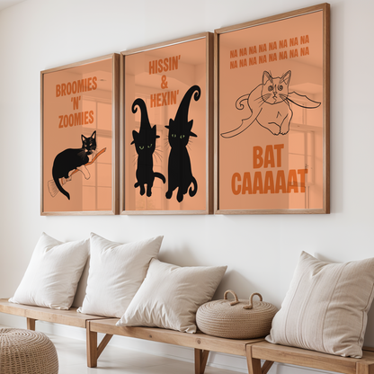 Set of 3 Cat Halloween Prints