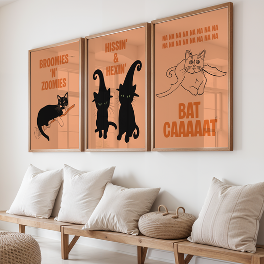 Set of 3 Cat Halloween Prints