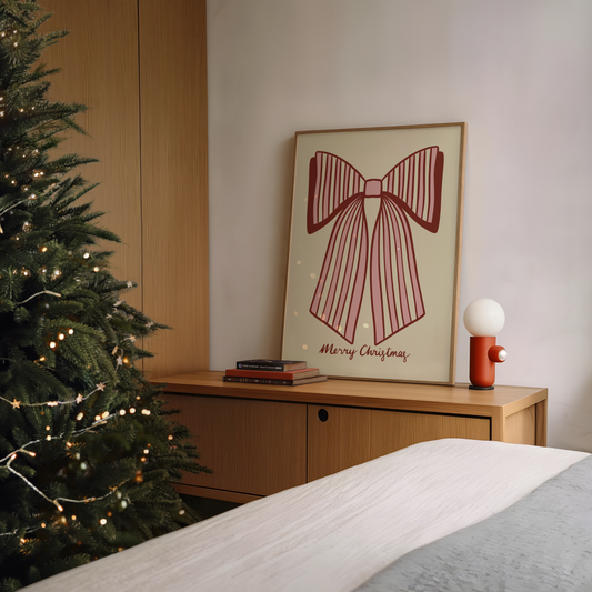 "Merry Christmas" Striped Bow Print