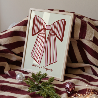 Merry Christmas Striped Bow Print