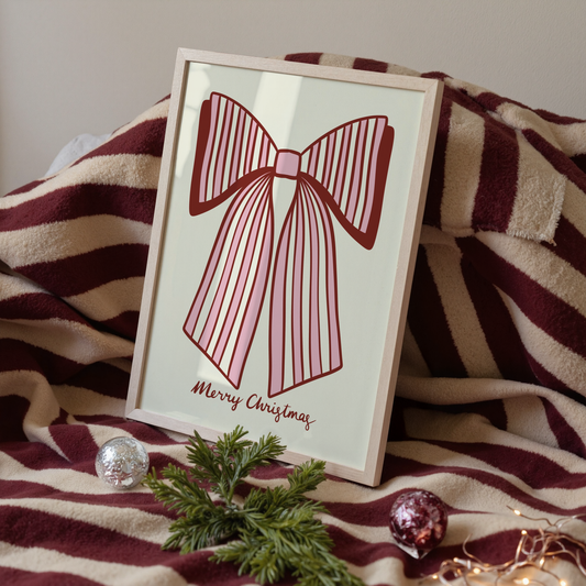 Merry Christmas Striped Bow Print