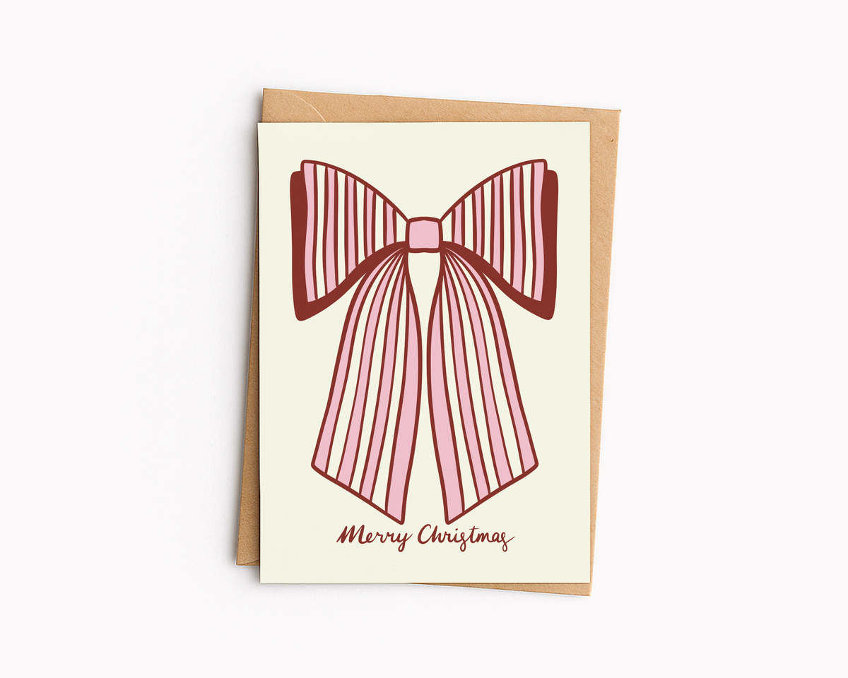 Merry Christmas Striped Bow Greetings Card