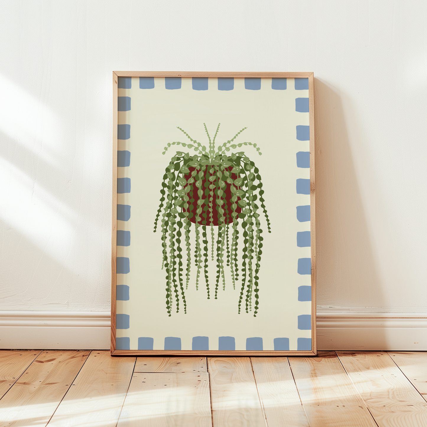 String of Pearls Plant Checkered Border Print
