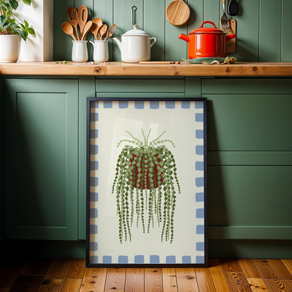 String of Pearls Plant Checkered Border Print