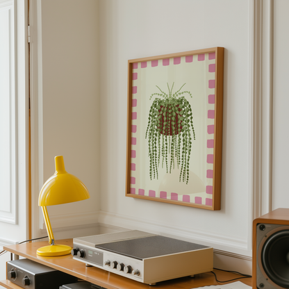 String of Pearls Plant Checkered Border Print