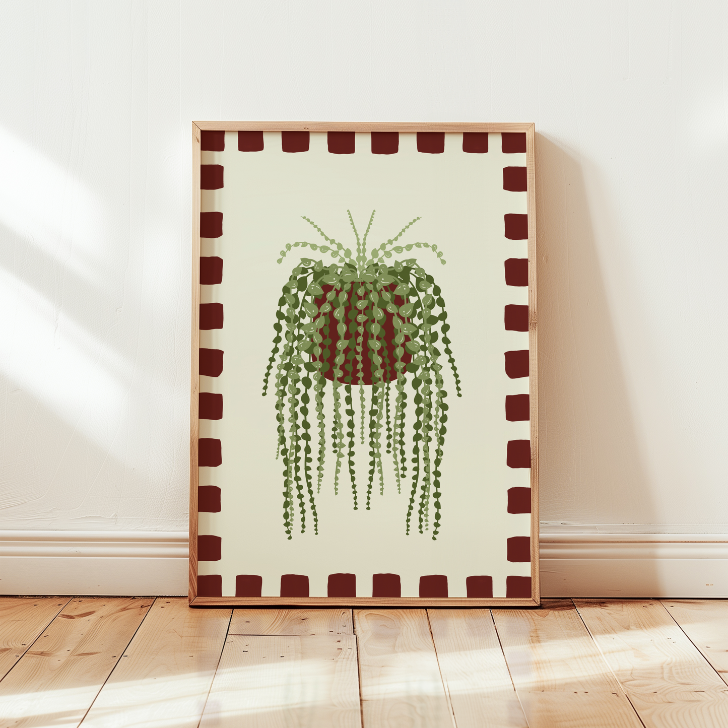 String of Pearls Plant Checkered Border Print