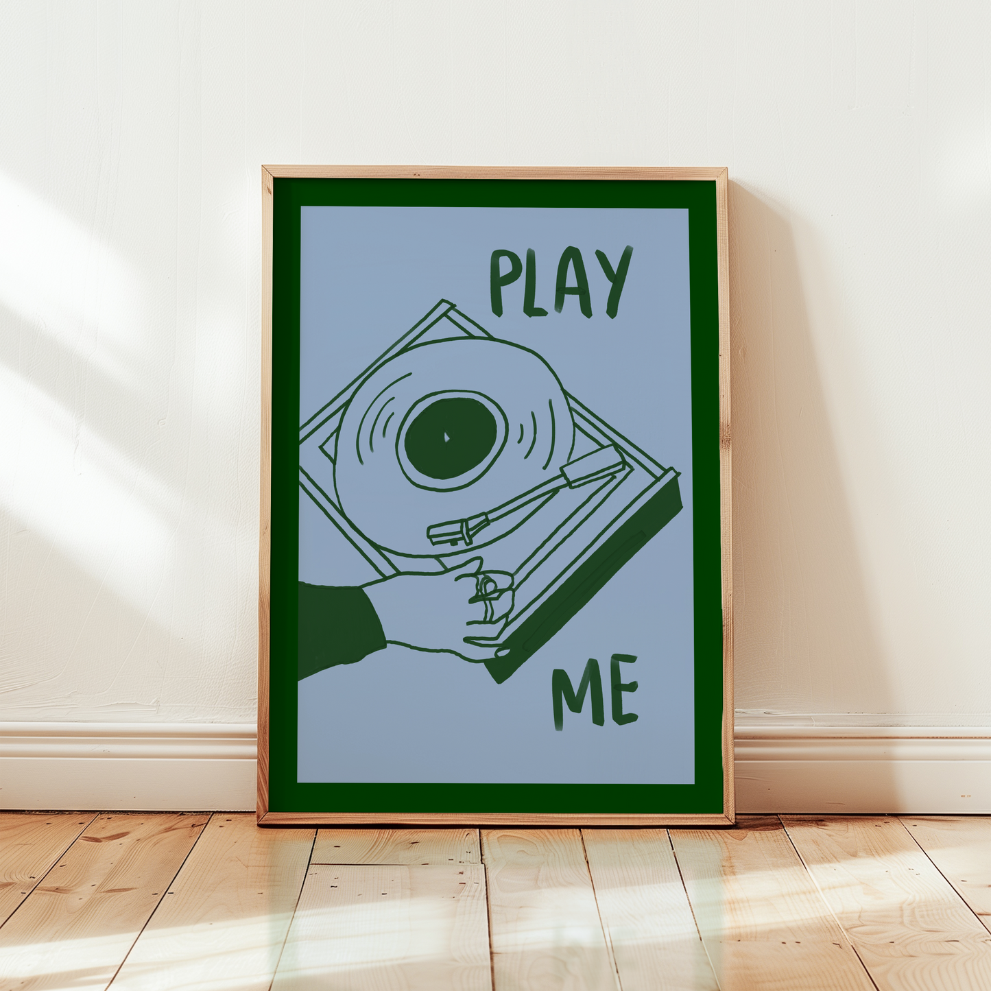 Play Me Vinyl Record Player Print in Green